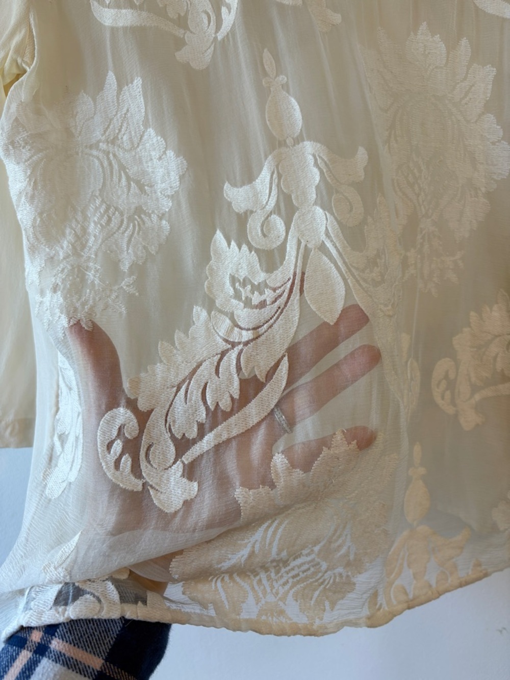 Sandro Paris Ivory Silk Lace Blouse Peter Pan Collar Sheer Romantic Top Size 3 - Picture 7 of 11